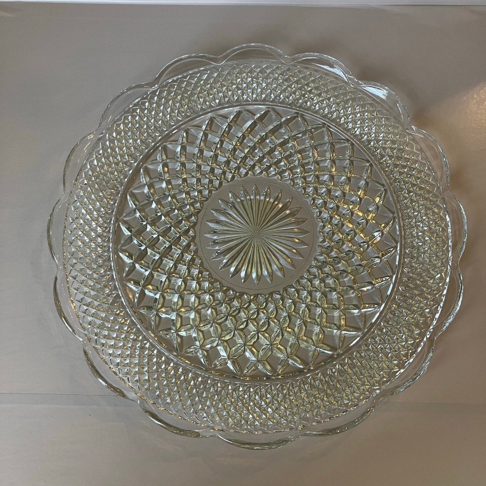 VTG Anchor Hocking Clear GlassWexford 14" Scalloped Platter Torte Tray